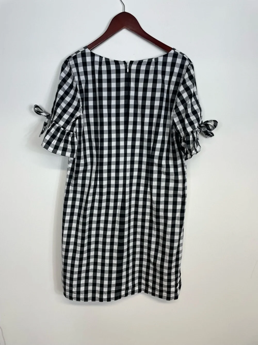 J. Crew Black and White Gingham Shift Dress w/ Tie Sleeves Size Medium
